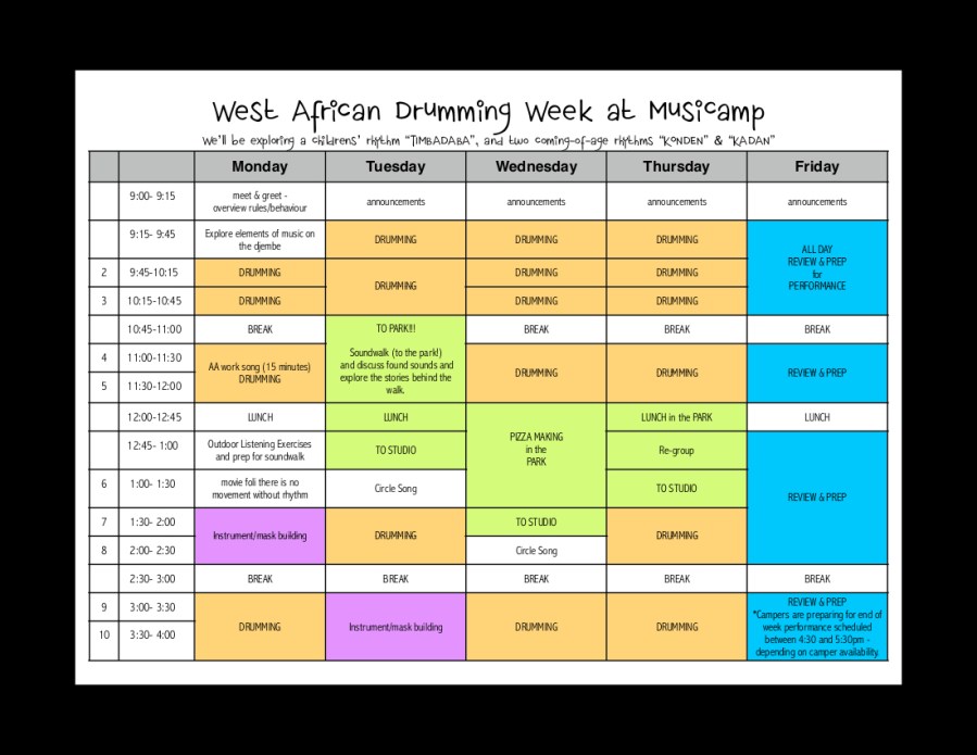 WEST AFRICAN DRUMMING WEEK SCHED