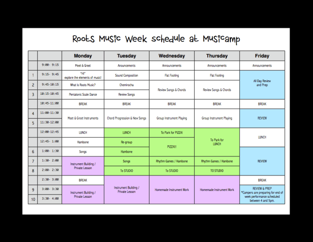 Roots MusiCamp 2014 Schedule